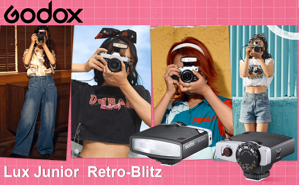 Godox Lux Junior Retro Camera Flash, Speedlite GN12 6000K ± 200K CCT, Automatic and Manual Modes