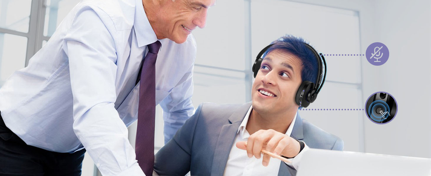 Wireless Headset for Work V5.1 Bluetooth Headset with ENC