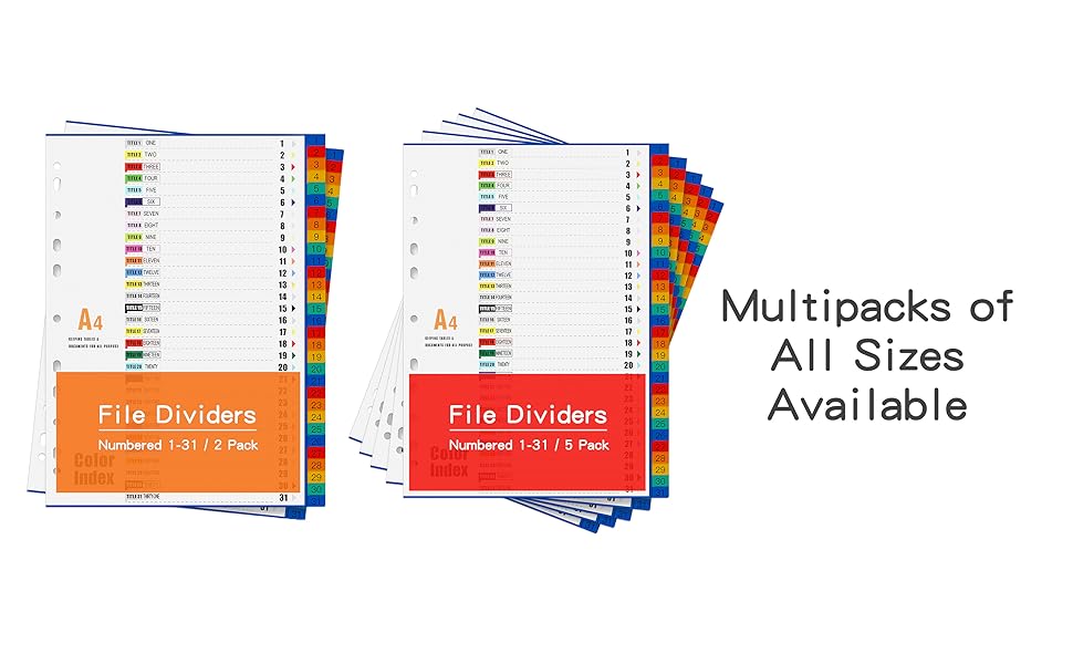 WORPSON A4 Plastic File dividers 31Part Number 131 Tabs [5 Pack