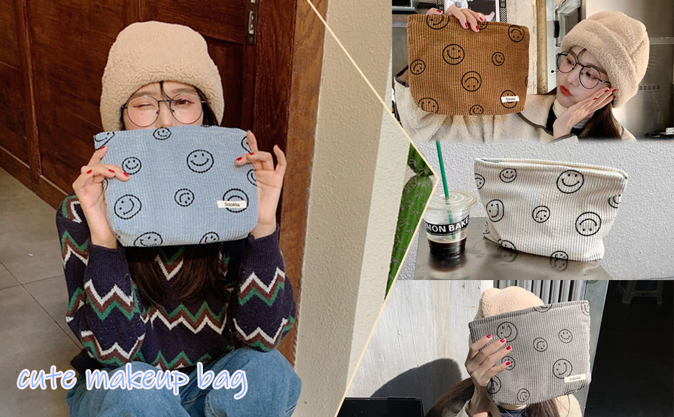 Smiley Face Makeup Bag, Aesthetic Preppy Makeup Bag