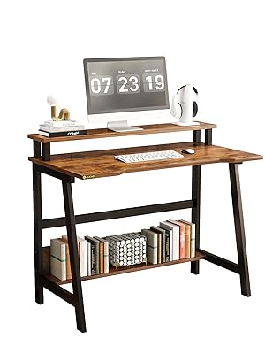 Amazon | パソコンデスク モニター台付き ゲーミングデスク 収納