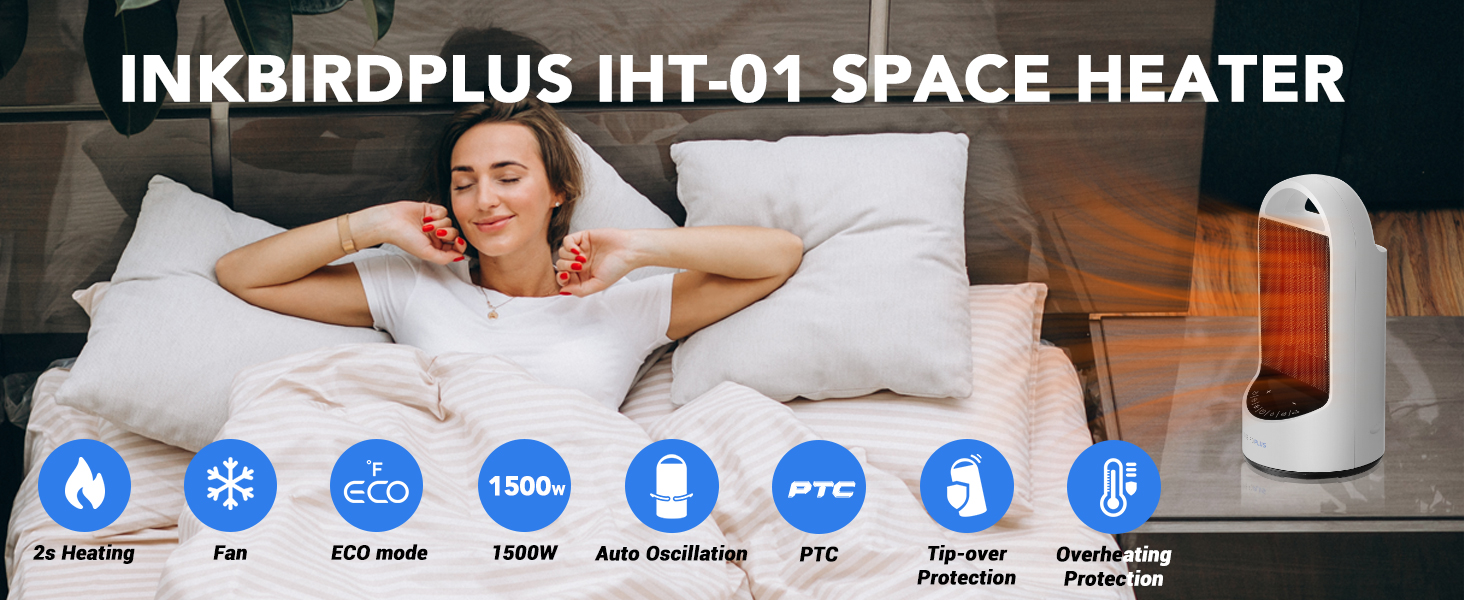 INKBIRDPLUS Space Heater for Indoor Use, 1500W Portable Electric Heater