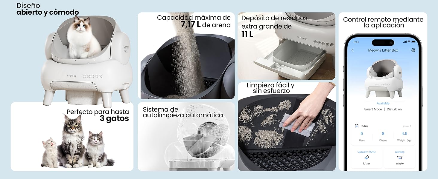 Colección de capturas de pantalla de aplicaciones móviles que muestran varias interfaces relacionadas con mascotas con imágenes de gatos y contenido relacionado con el aseo.