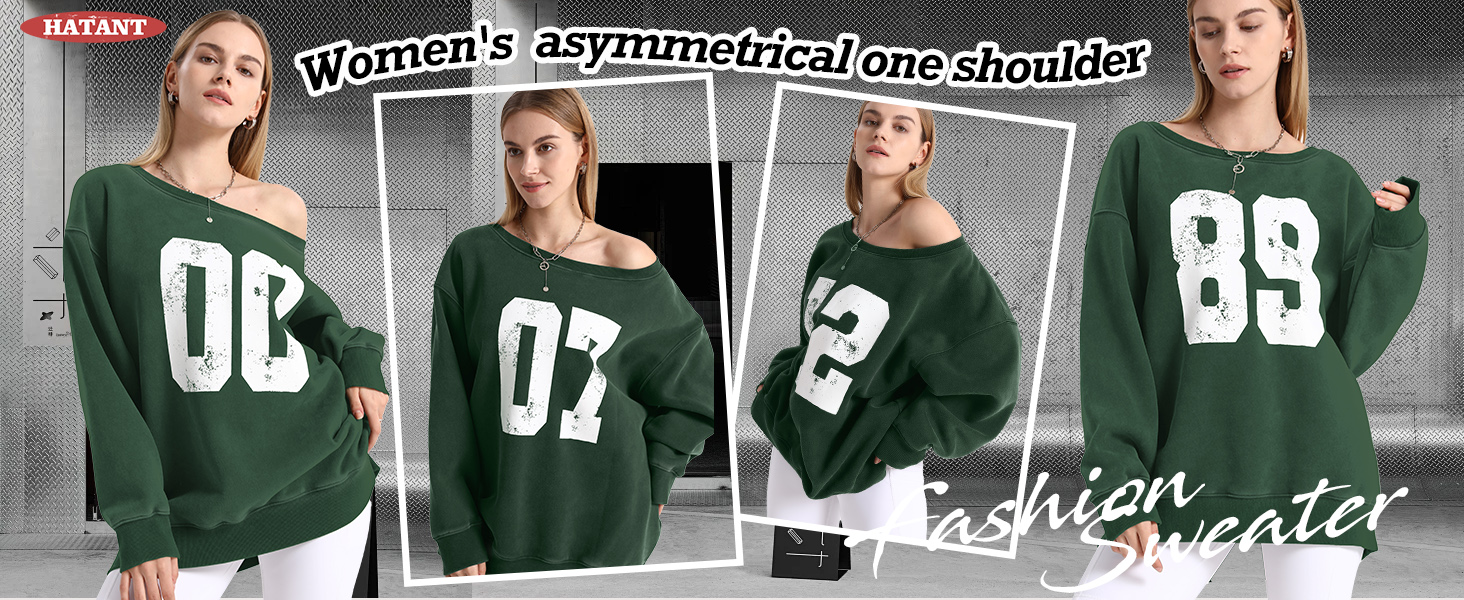Hatant Womens Oversized Sweatshirts Graphic Off The Shoulder Sweatshirts Heavyweight Hoodies Y2K