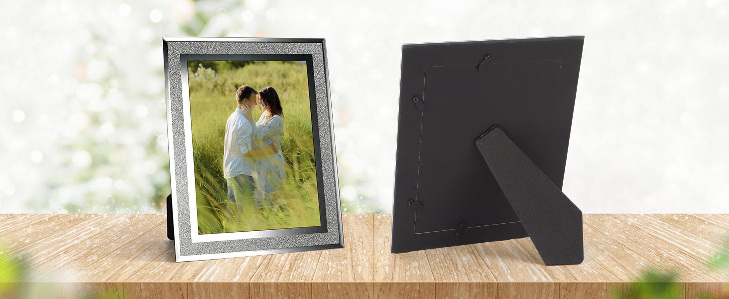 PETAFLOP 7x5 Photo Frame Set of 4, Silver Sparkle Glass Picture Frames 7x5 for Home & Office