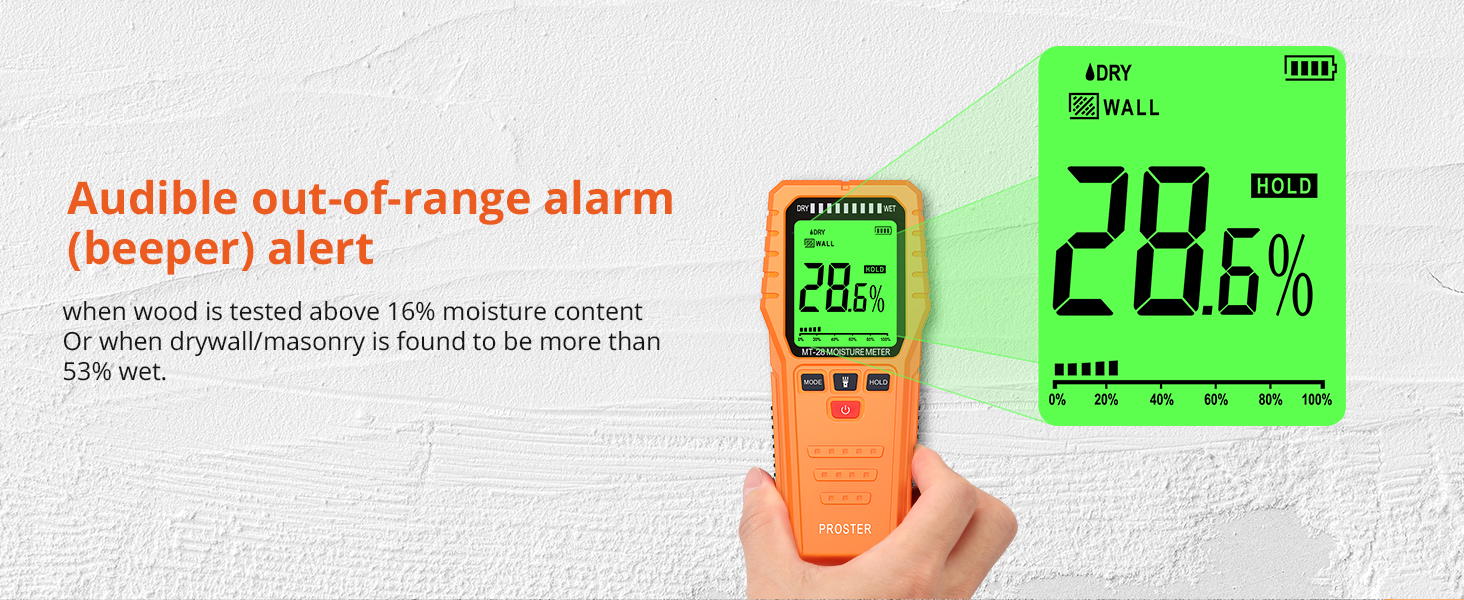 Proster Pinless Wood Moisture Meter NonDestructive Moisture Detector