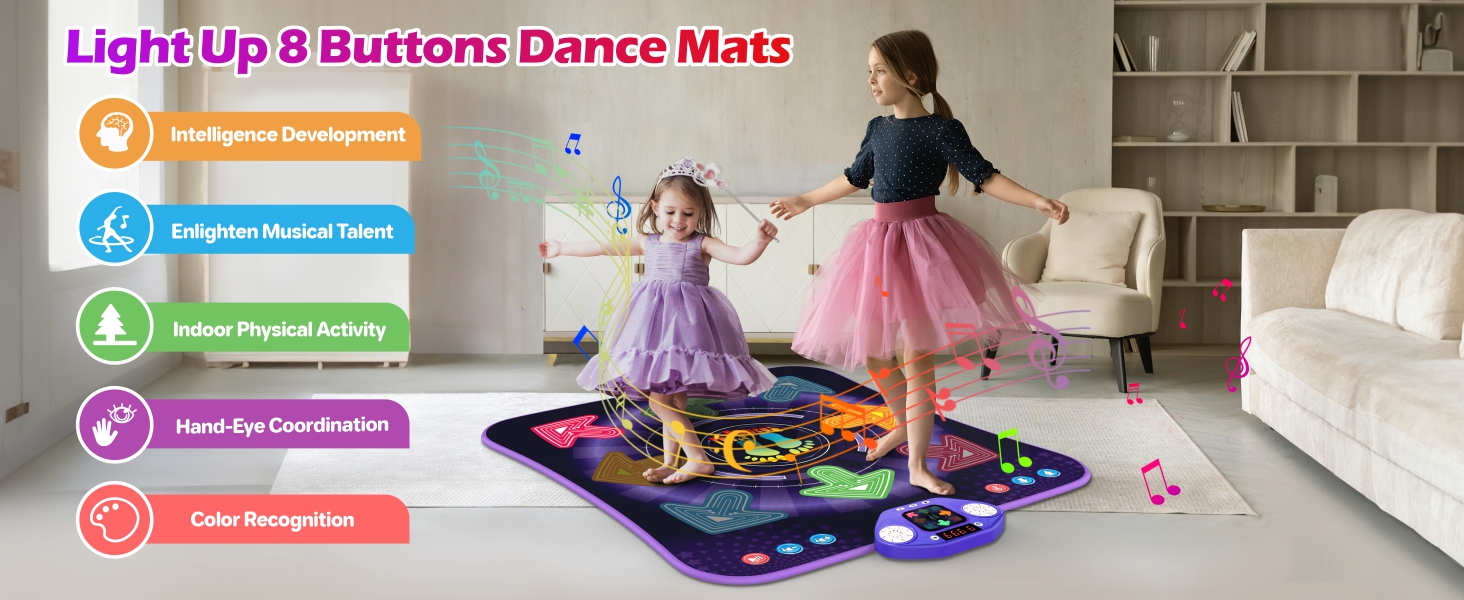 Dance Mat for 312 Year Old Girls & Boys, Light Up 8 Buttons Dance Mats