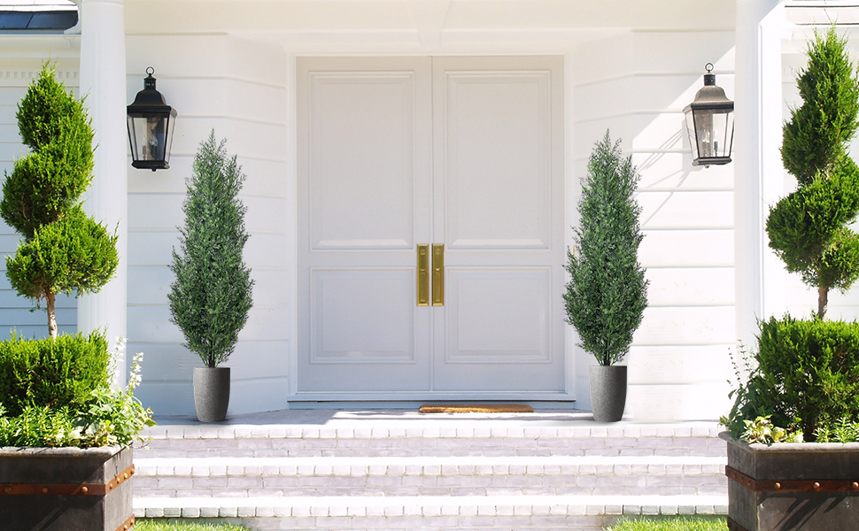 Artificial Cedar Topiary Trees 5ft, Set of 2 Artificial Cedar Tree Faux