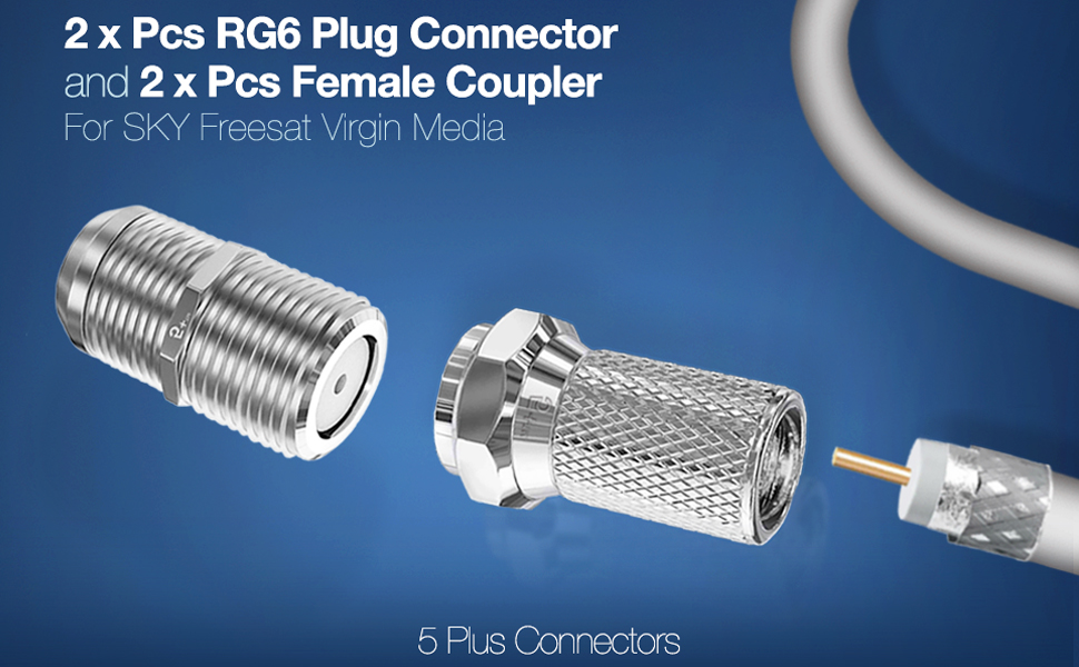 5 Plus Ftype Connector Kit for Coaxial Cable Extension/Repair, 2 Pcs