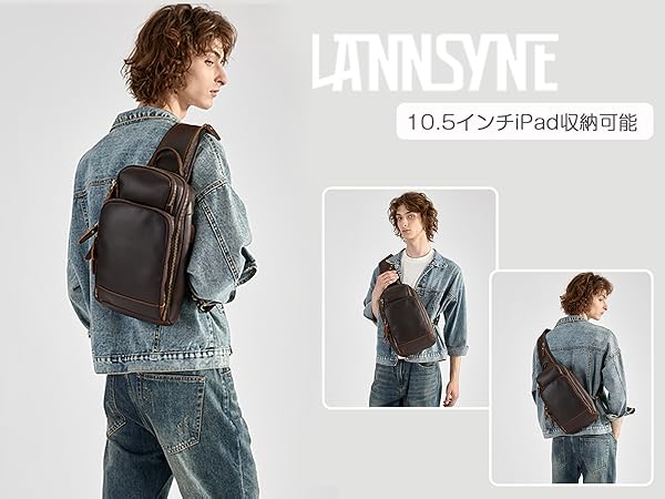 Amazon.co.jp: [Lannsyne] ボディバッグ メンズ 本革 ワン