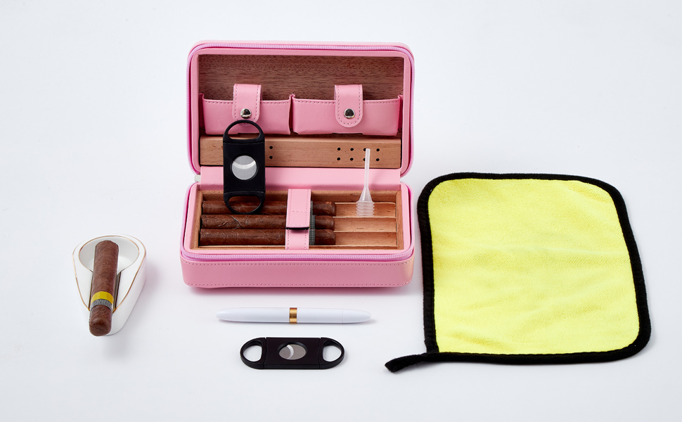 Female Cigar Humidors for Women, Pink Leather Portable Humidor for Travel and Girl's