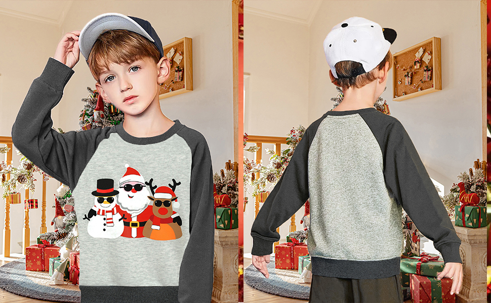DDSOL Toddler Boy Christmas Sweatshirt Raglan Long Sleeve