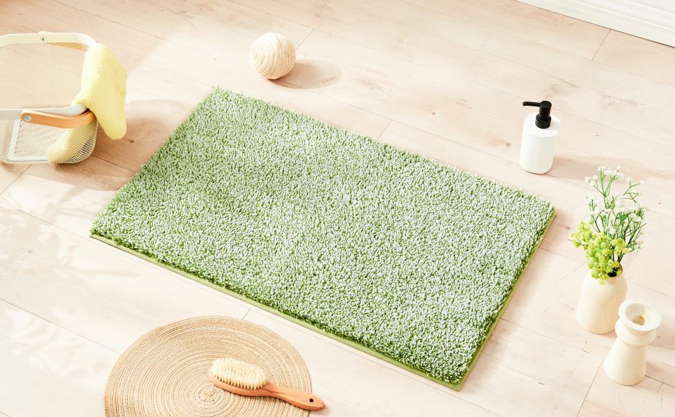 Douceur Sage Green Bathroom Rugs Non Slip, Luxury Thick