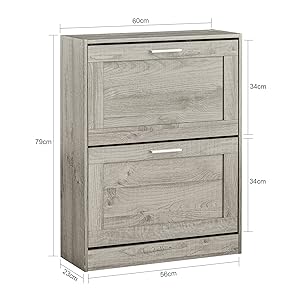 SoBuy FSR137-HG Schuhkipper Schuhablage Schuhschrank Mit 2 Klappen Schuhregal Schmal Schuhkommode BHT Ca.: 60x79x23cm 17 1