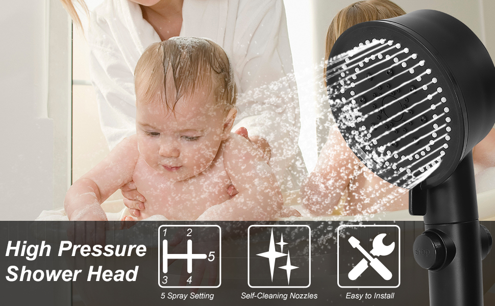 Turbo Fan Shower Head, Handheld Shower Head with 1.5M Stainless Steel