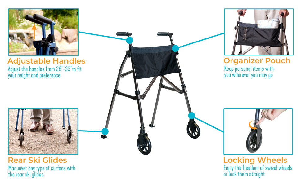 Stander EZ FoldNGo Walker Short, Lightweight Junior Folding Walker