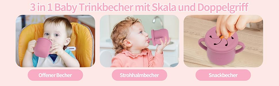 3 in 1 Baby Trinkbecher mit Skala und Doppelgriff