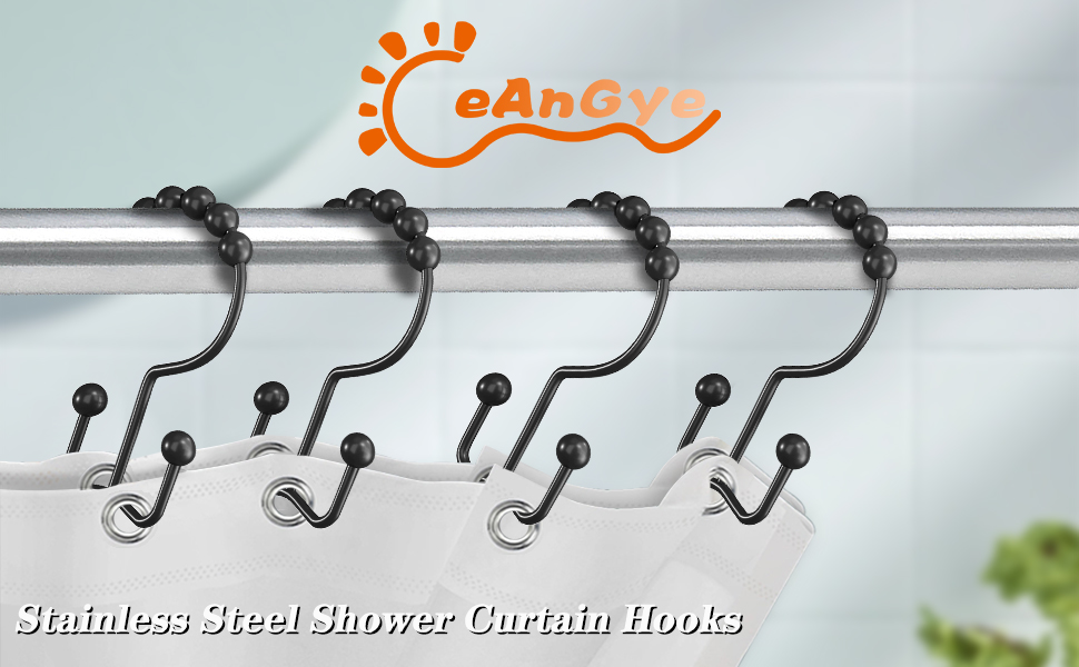 Shower Curtain Hooks, 12 Pcs Stainless Steel Shower Curtain Rings