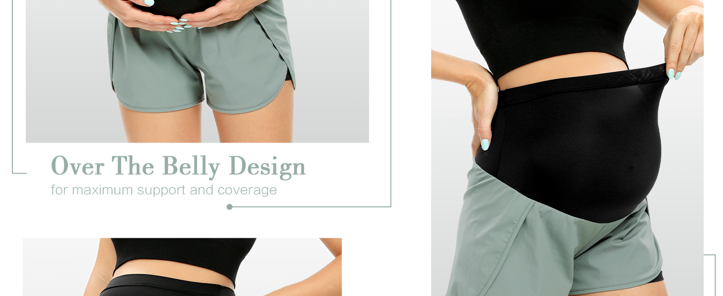 AMPOSH Women's Maternity Workout Shorts Over Belly Buttery Soft