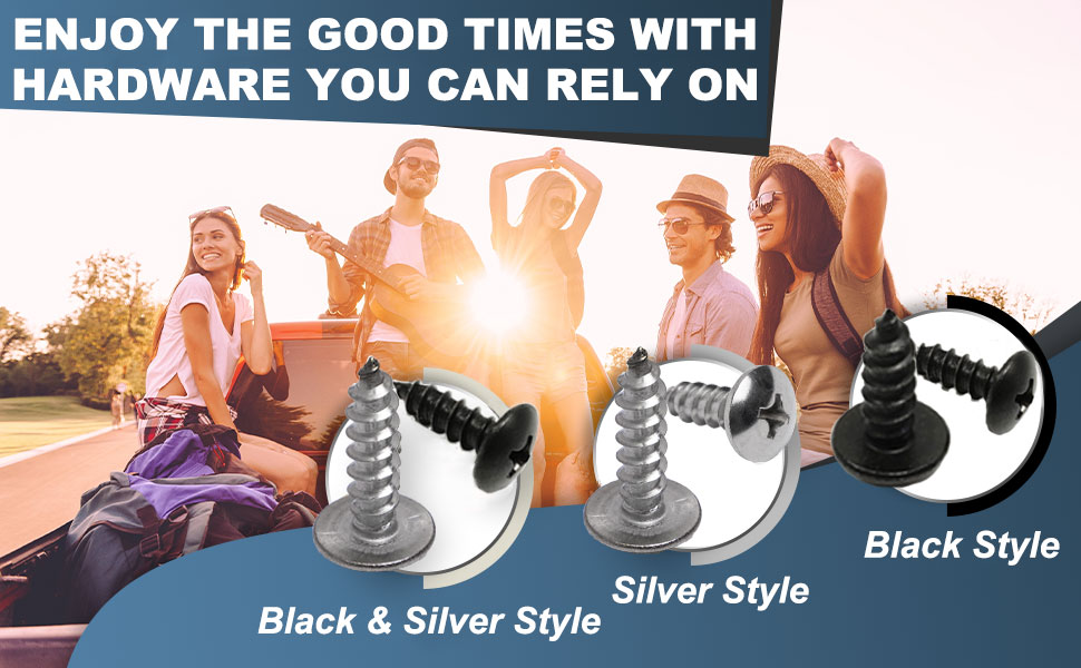 Black License Plate Screws Kit Set of 4 Stainless License