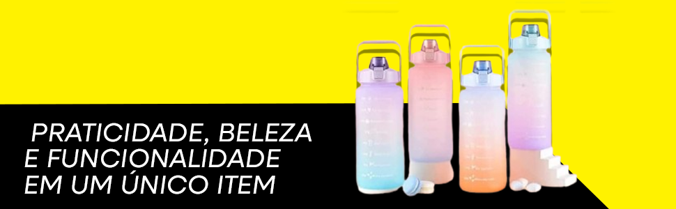 Kit 3 Garrafa Água Squeeze Galão 2l Litros Motivacional Academia Colorida Preto 