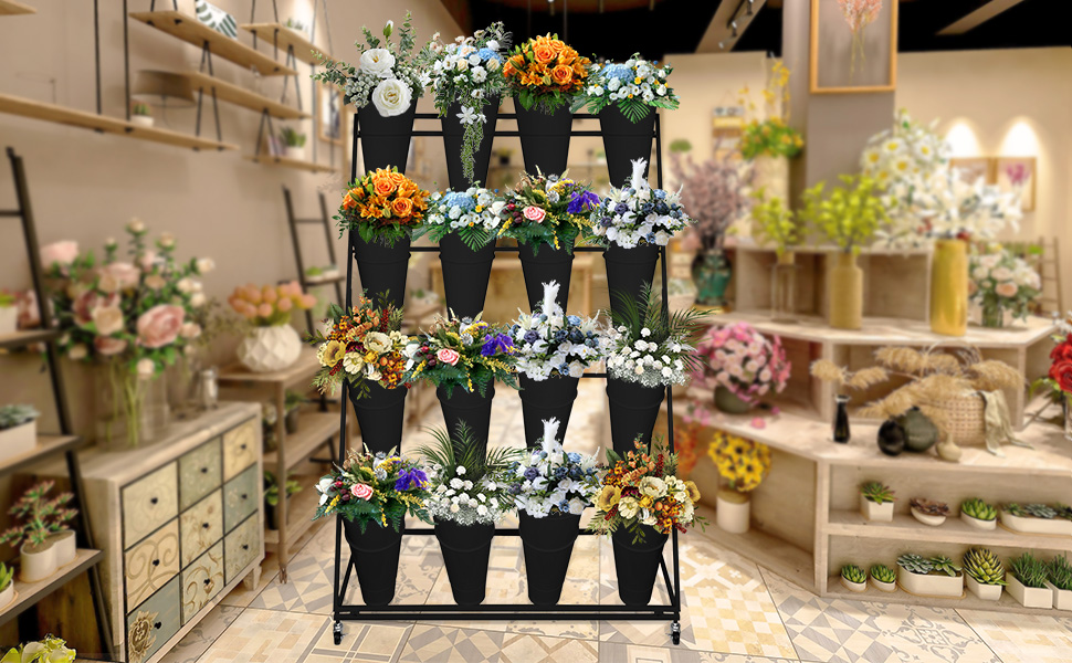 DEFNES Flower Display Stand with 16 Buckets,4 Layer Plant