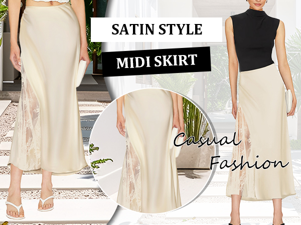 Amazon.com: Pasgreson Women's Satin Midi Skirt Low Waisted