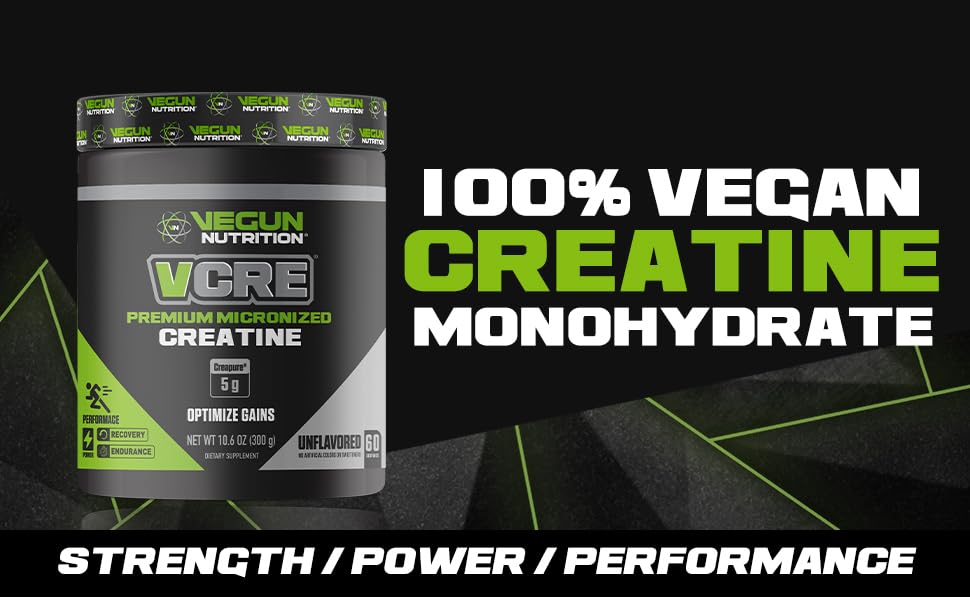 Amazon Com Vegun Nutrition Vcre Vegan Creatine Monohydrate Pure Micronized Creapure Post Workout Supplement For Men Women Natural Lean Muscle Builder Improved Performance 60 Servings Unflavored Health Household