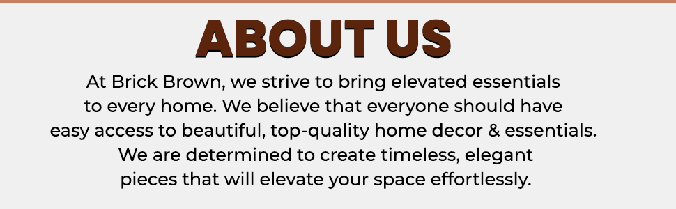 Seção de texto "Sobre nós" da empresa com declaração de missão sobre decoração de casa e itens essenciais, exibida em tipografia marrom e preta.