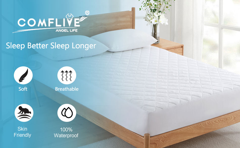 COMFLIVE Waterproof Mattress Protector Queen Noiseless Mattress Pad