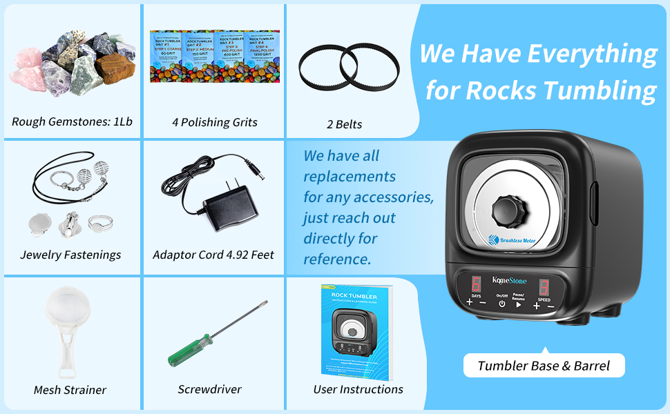 KomeStone K2 Elite Professional Rock Tumbler Kit, Ultra Quiet & Cutting