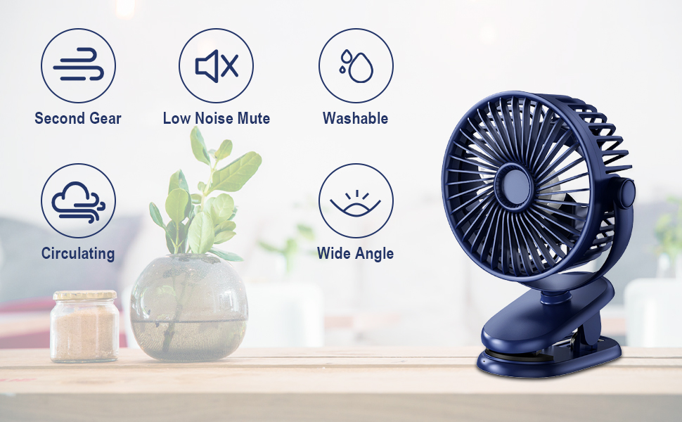 Small Clip on Fan, 2 Speeds USB Fan Powerful Personal