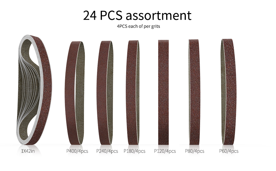 Faoyoon 1x42 Sanding Belts for Woodworking, 24 Pcs Belt Sander Paper
