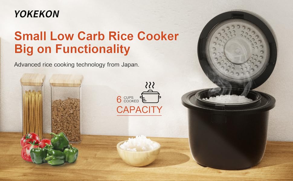 Rice Cooker Small Low Carb, YOKEKON 3cup (uncooked) Rice