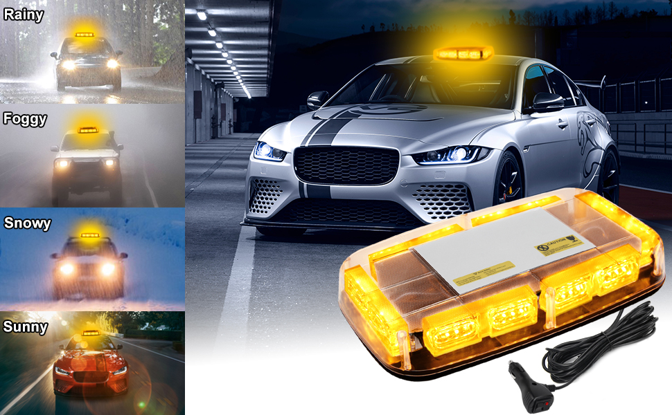 Afurkuot Amber Flashing Beacon Light for Vehicles, 48LED Amber Strobe