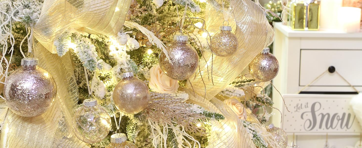 Champagne Christmas ball ornaments on a Christmas tree