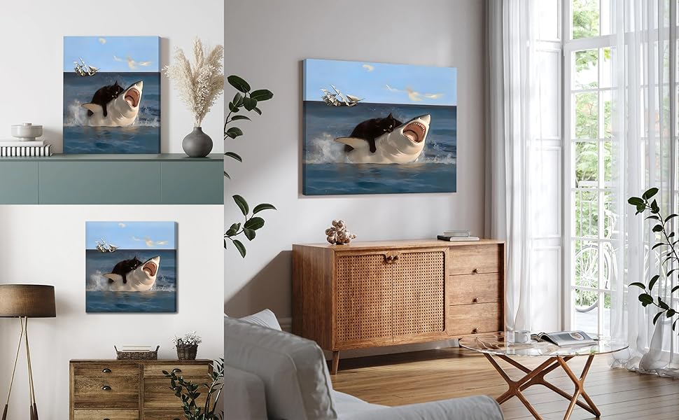 Framed Funny Cat Canvas Wall Art Renaiss... 15 1.