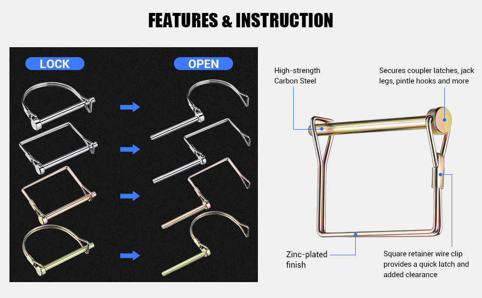 1/4" PTO Shaft Locking Pin Shaft Locking Pin Safety Coupler Pin 6