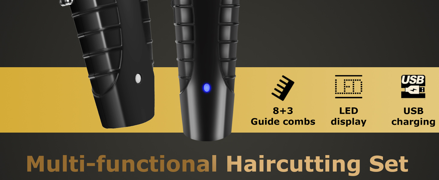 8+3 Guide combs,LED display,USB charging,Multi-functional Haircutting Set