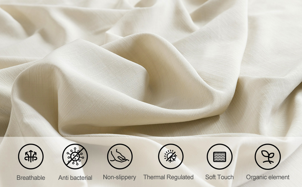 LinenTextured 55 Bamboo 45 Cotton Sheets Set Natural Linen Color Queen Size, Soft