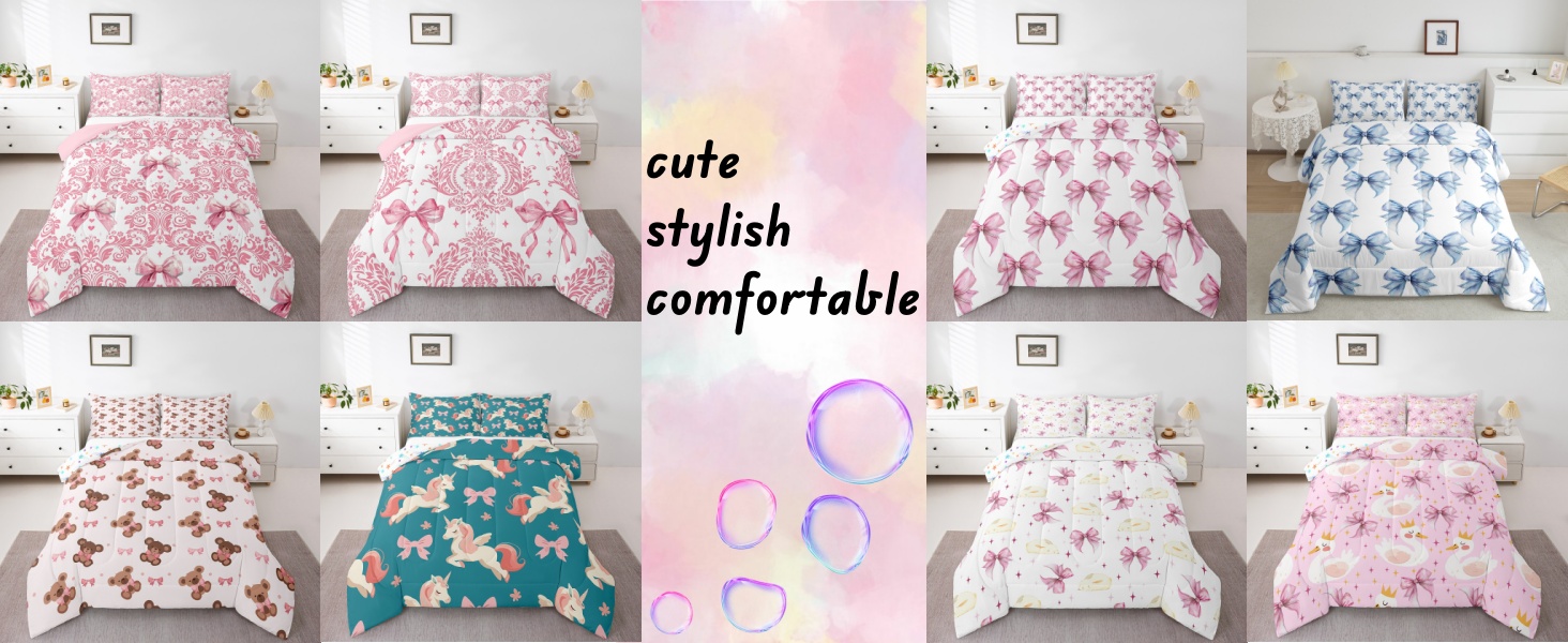 Feelyou Girl Pink Bowknot Twin Size Sheet Set Watercolor