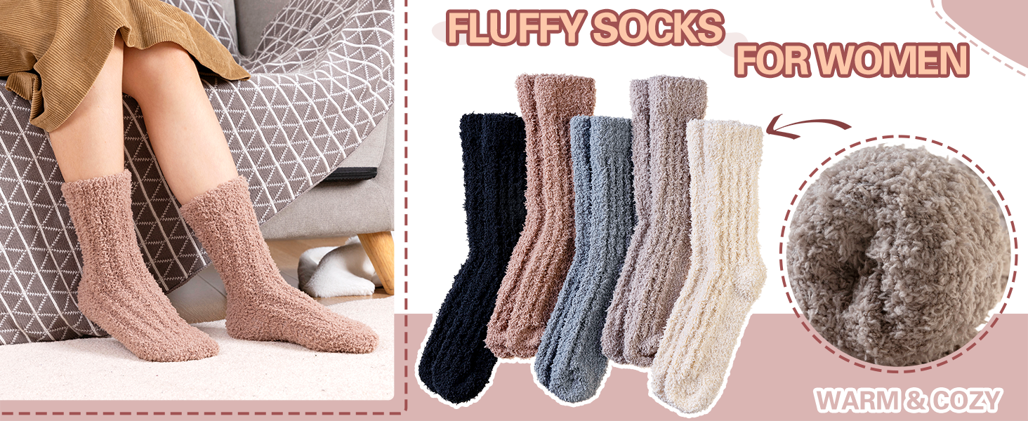 Womens Fuzzy Socks Fluffy Warm Slipper Winter Comfy Thermal Cozy Plush Sleep Home Cabin Socks