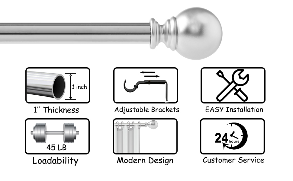 Curtain Poles for Eyelet Curtains, 78 to 156cm Silver Curtain Rod with