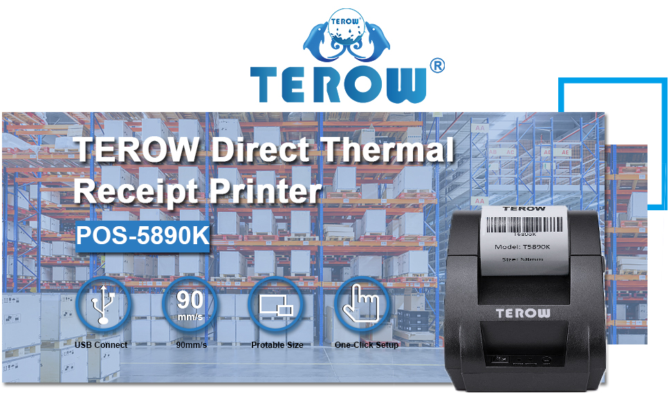 Thermal Receipt Printer, TEROW 58mm MaxWidth Small USB