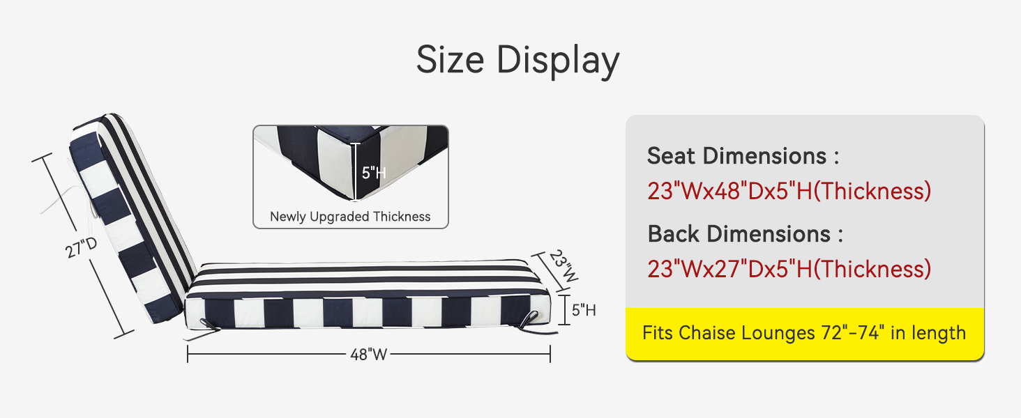 2-Pack Extra Thick 5-Inch Outdoor Chaise Lounge Cushions