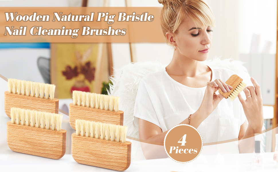 4 Pack Wooden Nail Brushes Natural Fingernail Brush Toes