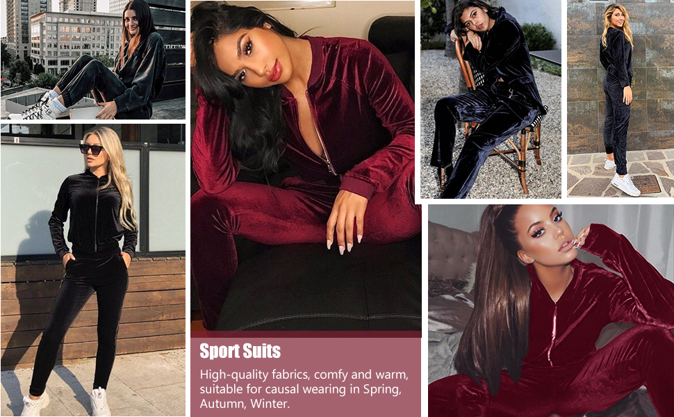 Ekouaer Women's Velour Sweatsuit Set Active Top & Bottom Sets Casaul Jogger Pants Tracksuit 