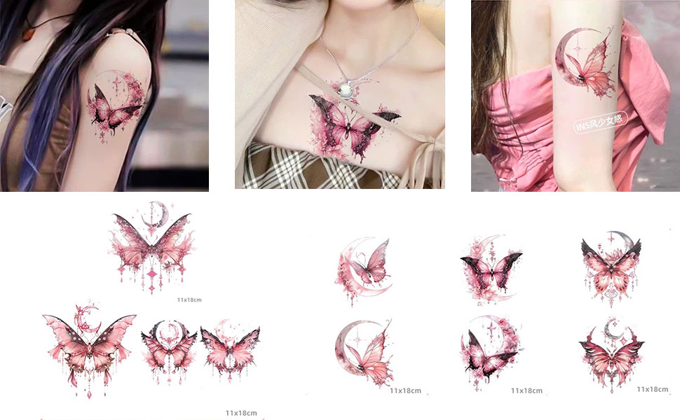 Amazon.co.jp: タトゥーシール 蝶 2週間で消えるタトゥー 5点セット