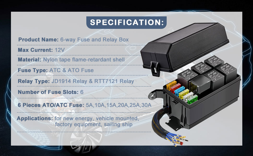 12V Fuse Relay Box Automotive Prewired Fuse Relay Block