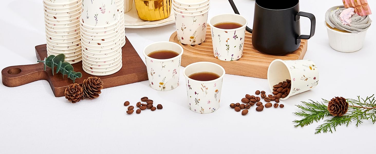 Crisky 300 Pack Disposable Paper Cups Floral Paper Cups